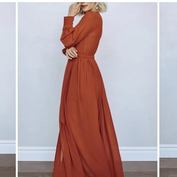 C Neck Long Sleeve Belted Maxi Dress - Picture 2 of 5